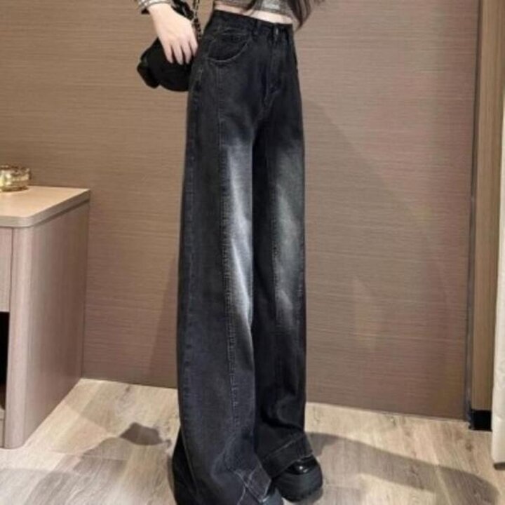 아트박스/신상오픈런 여성 하이웨이스트 빈티지 롱 와이드 청바지