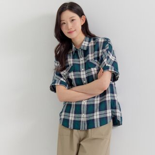 [지센] (2컬러) 린넨 체크 셔츠 LCWSP539