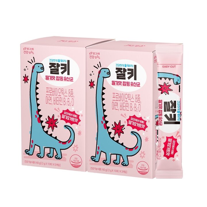 빙그레 잘키 딸기요거트맛 팝핑 유산균 프로바이오틱스 키즈유산균 30포 2박스