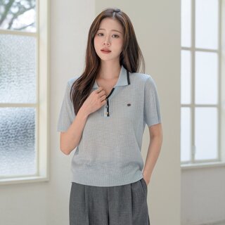 이엘큐 카라 버튼 반팔 니트