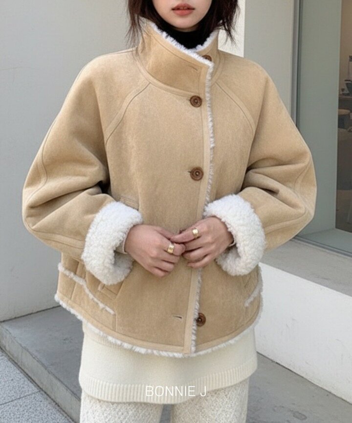 귀여운 여성 무스탕 숏 자켓 반 하이넥 겨울 필수템