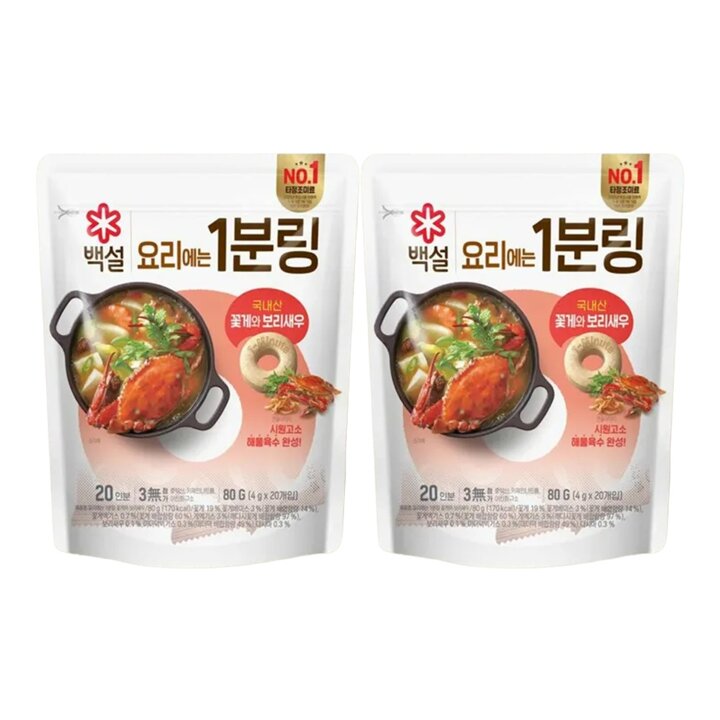CJ제일제당 백설 코인육수 꽃게와 보리새우 1분링 80g(20개입) x2개