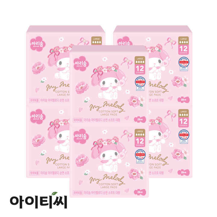 마리솜 마이멜로디 순면 소프트 대형 생리대(12입)X6팩