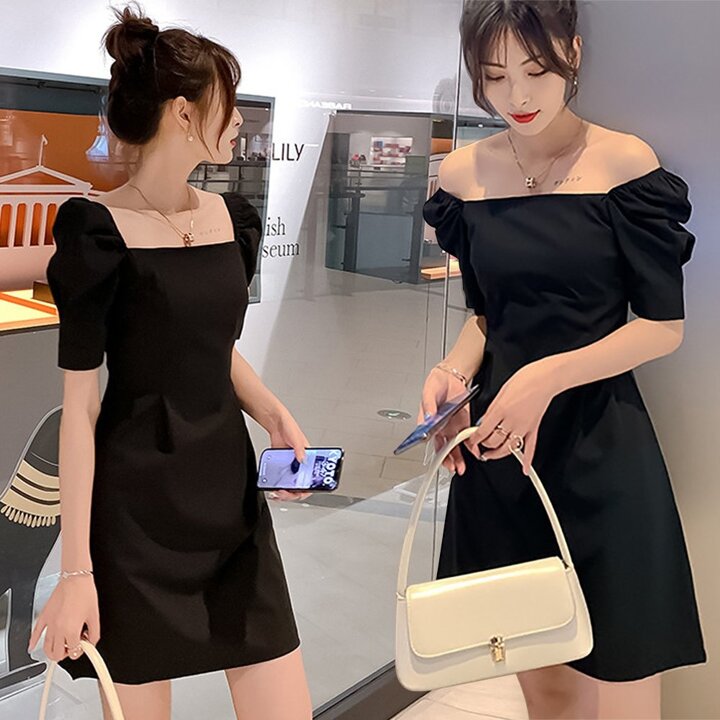 여자 캐주얼 스퀘어넥 퍼프 벌룬 미니 원피스 SDW-OPS-SURK156
