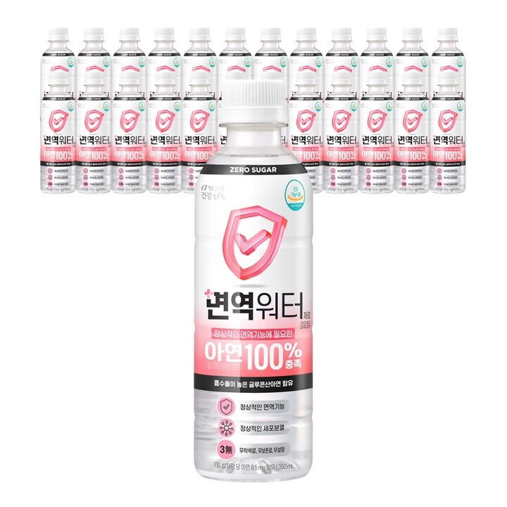 빙그레 면역워터 제로슈거 무설탕 무색소 복숭아맛 아연워터 350mL 24병