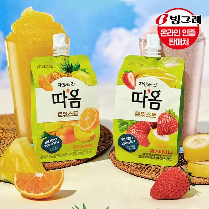 빙그레 따옴 트위스트 딸기바나나/귤파인애플 2종 18개  /아이스크림/아이스스무디