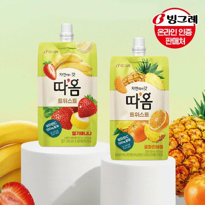 빙그레 따옴 트위스트 딸기바나나/귤파인애플 2종 18개  /아이스크림/아이스스무디