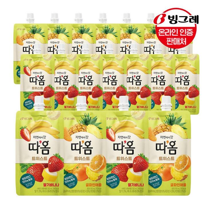 빙그레 따옴 트위스트 딸기바나나/귤파인애플 2종 18개  /아이스크림/아이스스무디
