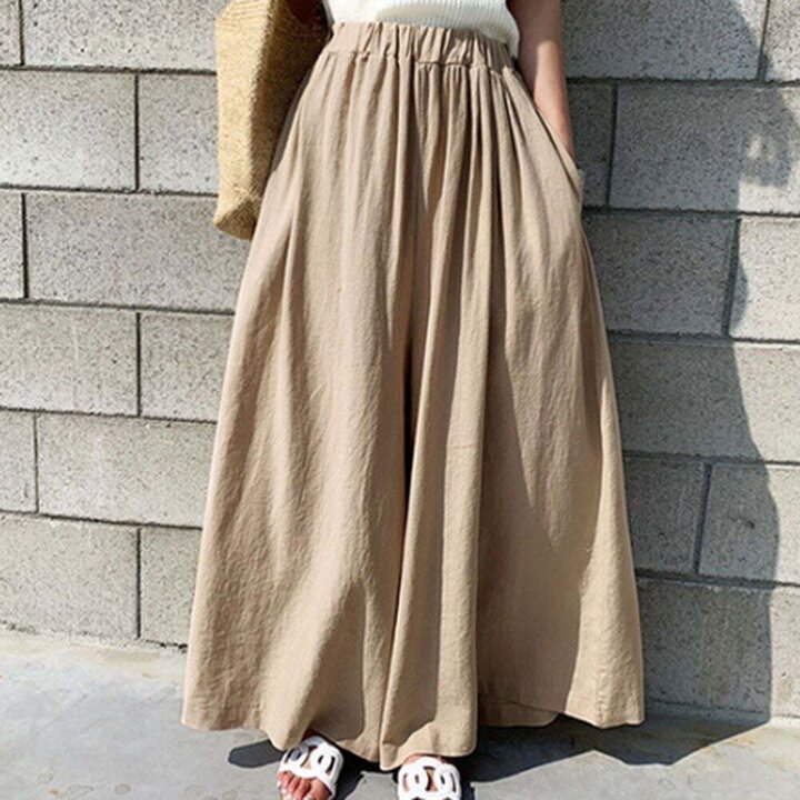 모노무드 린넨 와이드 팬츠 허리밴딩 롱치마 스타일 데일리룩