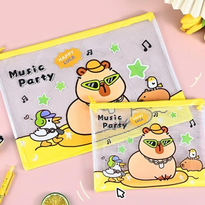 아트박스/호사문구 아트필드 카피바라 PVC 빅 매쉬 파우치 A4