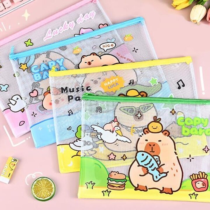 아트박스/호사문구 아트필드 카피바라 PVC 빅 매쉬 파우치 A4