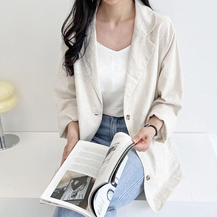 여성오버핏린넨자켓봄여름긴팔데일리룩출근룩