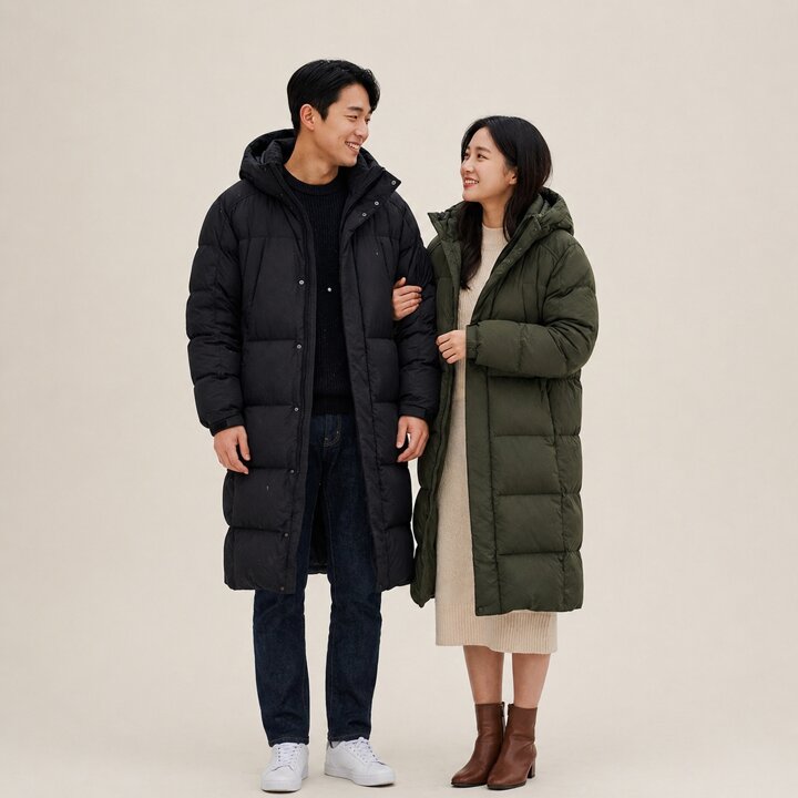(신세계센텀점)역시즌 정상가459000  공용 캐주얼 기본 롱 벤치 구스 다운자켓 공용 퍼스트벤치다운 1BYPAW4902