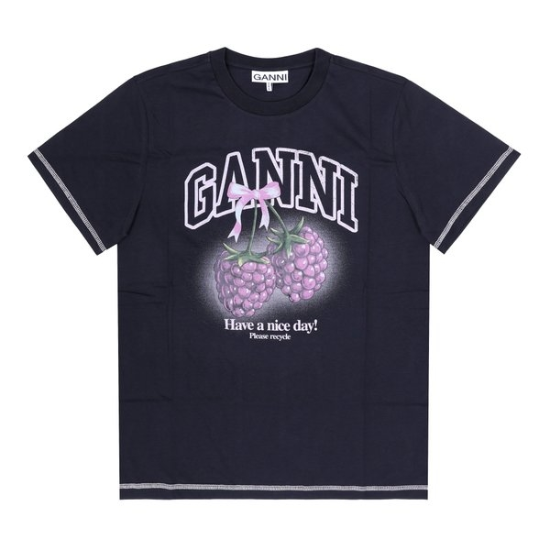 GANNI A1050219 252 라즈베리 로고 여성 반팔티