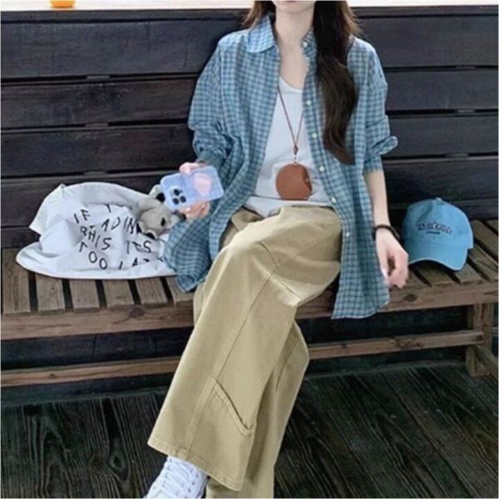 여성 루즈핏 체크셔츠 프렌치 남방 데일리 셔츠 긴팔남방
