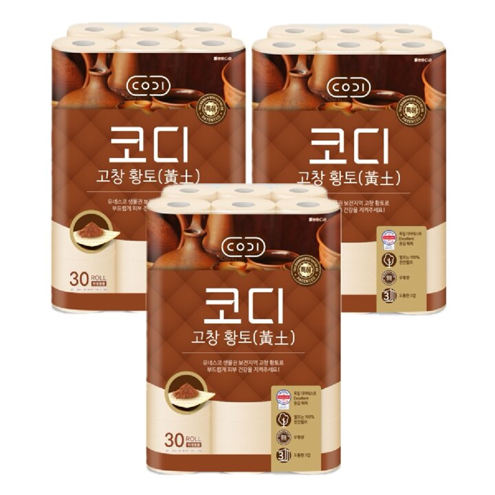 코디 고창황토 화장지 30m*30롤 3팩 