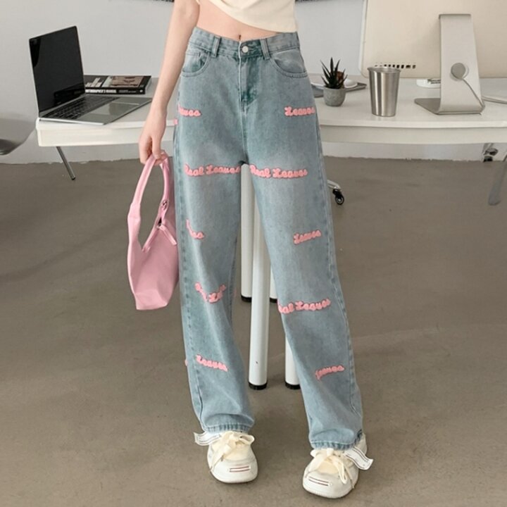 헤렌 레터링 와이드 데님 팬츠