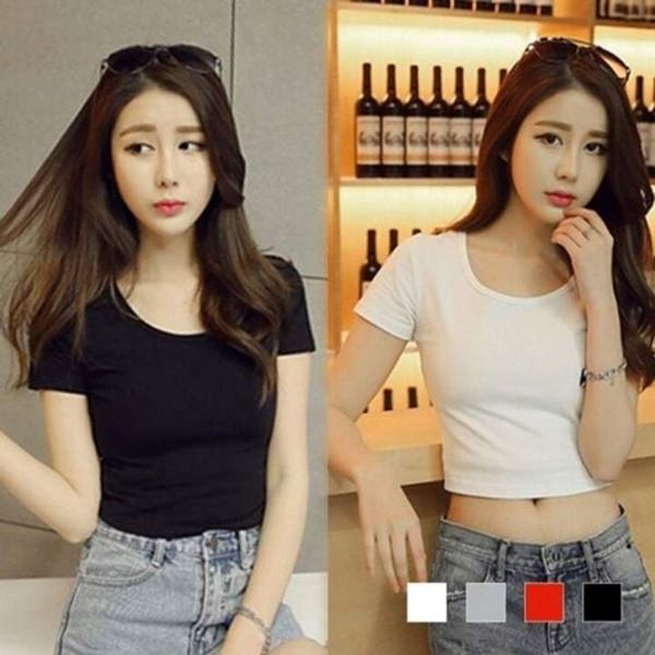 여자 반팔티 여성 반팔 쫄티 여성반팔티 스판 배꼽티 크롭 기본