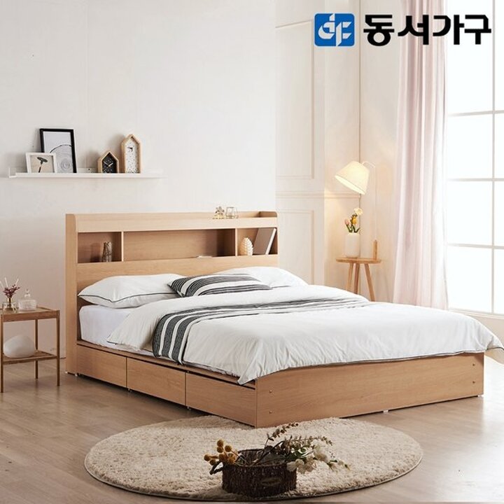 [동서가구] 타리아 LED 1단 3서랍 슈퍼싱글 SS 수납침대+편백황토숯 독립 매트리스 DF643180