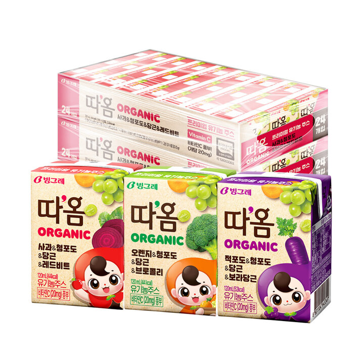 [빙그레] 따옴 유기농주스 120ml 사과/오렌지/적포도 48팩
