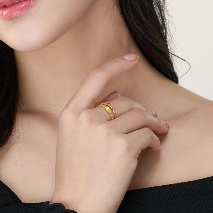 한국금다이아몬드 여자 순금 반지 두줄 물고기 볼 24K 3.75g 애끼 검지