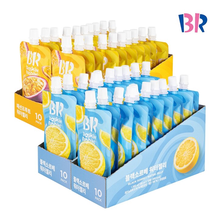 G[무료배송][배스킨라빈스] 블랙소르베 워터젤리 100ml x 20팩 + 패션프루트 워터젤리 100ml x 20팩