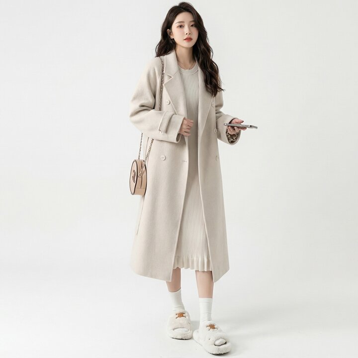 클라셰 (77까지)레이디무드크리미롱코트+벨트SET_B5W0041