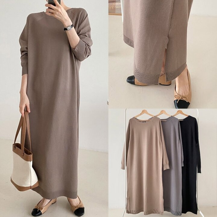 [하프클럽/아이우먼]니트 롱 원피스 밑단트임 비스코스 원단 데일리 임산부 임부복 T447