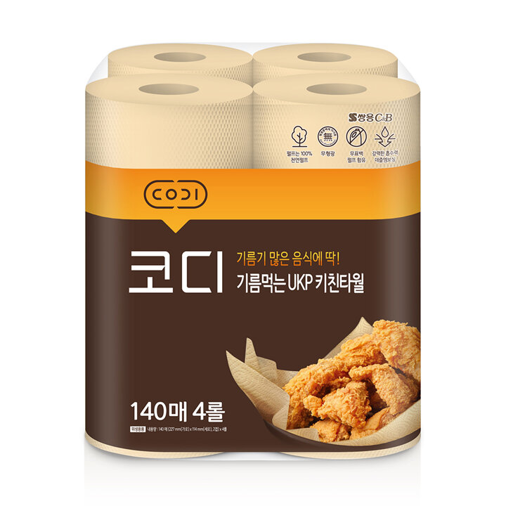 코디 기름먹는 키친타월 140매*4입 1팩