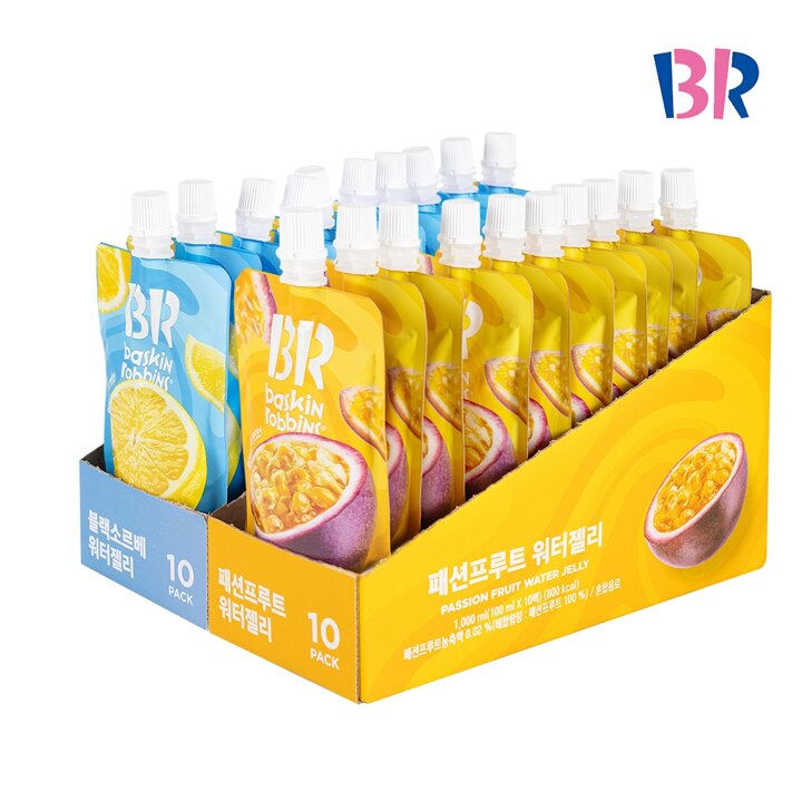 G[무료배송][배스킨라빈스] 블랙소르베 워터젤리 100ml x 10팩 + 패션프루트 워터젤리 100ml x 10팩