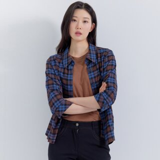 [지센] (2컬러) 체크 자수 7부 셔츠 LCWSP827