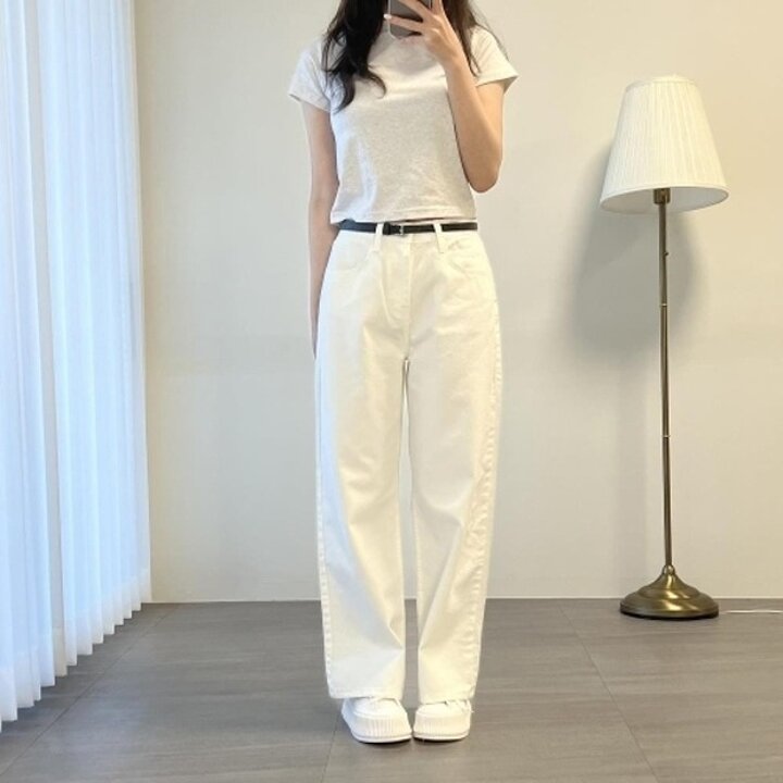 [다잇템] 여자 통큰 백팬츠 와이드핏 흰색 코튼면 바지22736910588872