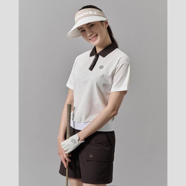 (신세계강남점)SS25 여성 허니콤 피케 반팔 티셔츠 - 아이보리 (BJ5442A280)