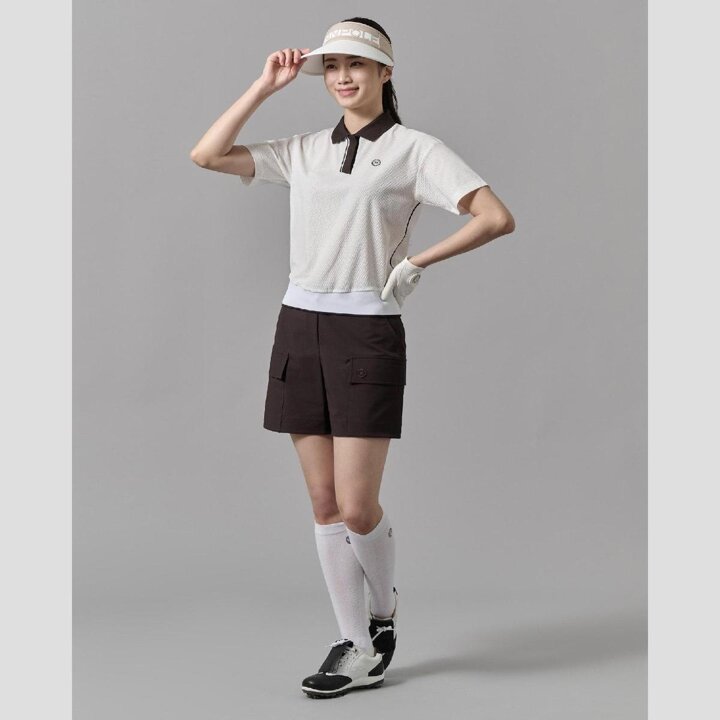 (신세계강남점)SS25 여성 허니콤 피케 반팔 티셔츠 - 아이보리 (BJ5442A280)