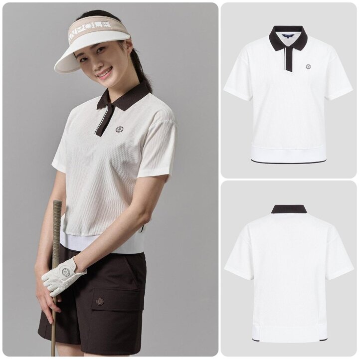 (신세계강남점)SS25 여성 허니콤 피케 반팔 티셔츠 - 아이보리 (BJ5442A280)