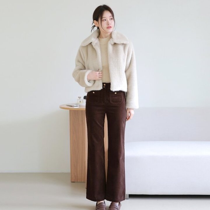 [최초가 79,900원][르포엠]세르니 자카드 코듀로이 세미 부츠컷 팬츠