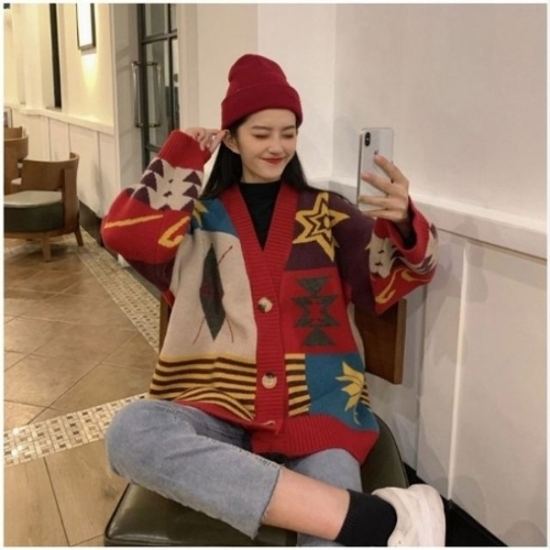 패턴 레드 가디건 유니크 블루19801363667501