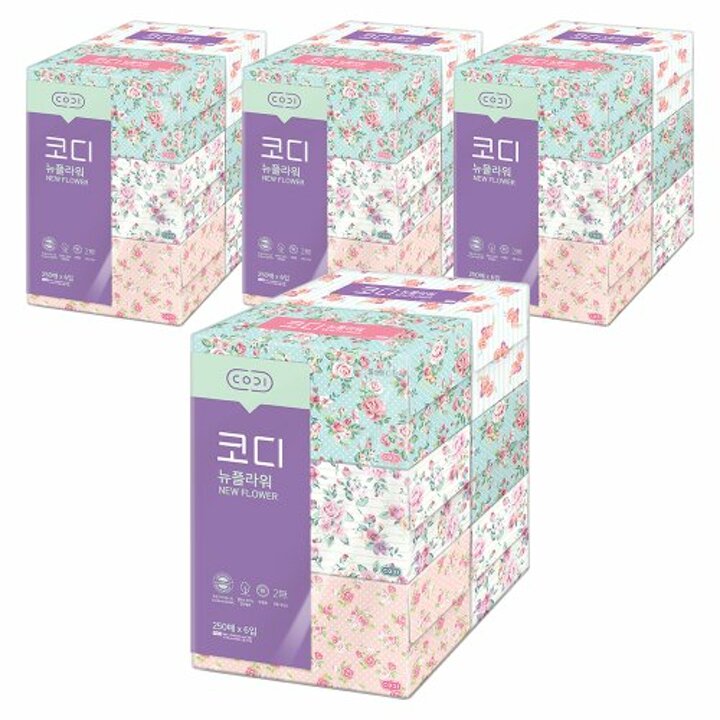 [코디] 코디 뉴플라워 미용티슈 250매*6입 4팩