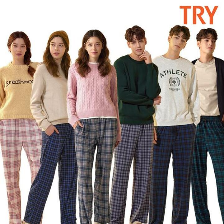 [방송히트]트라이3차 부드러운 남녀 9부 파자마 홈웨어 팬츠 3종