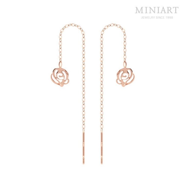 14K Gold 롱 드롭 로즈 데일리 심플 베이직 금 줄 귀걸이
