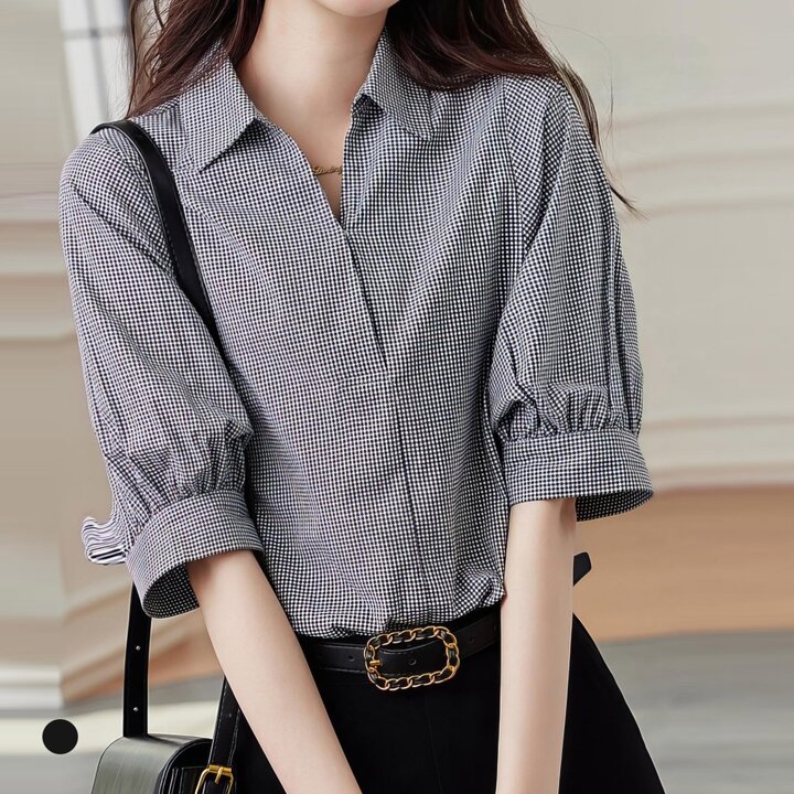 클라셰 레이디퍼프체크셔츠_B6M0039