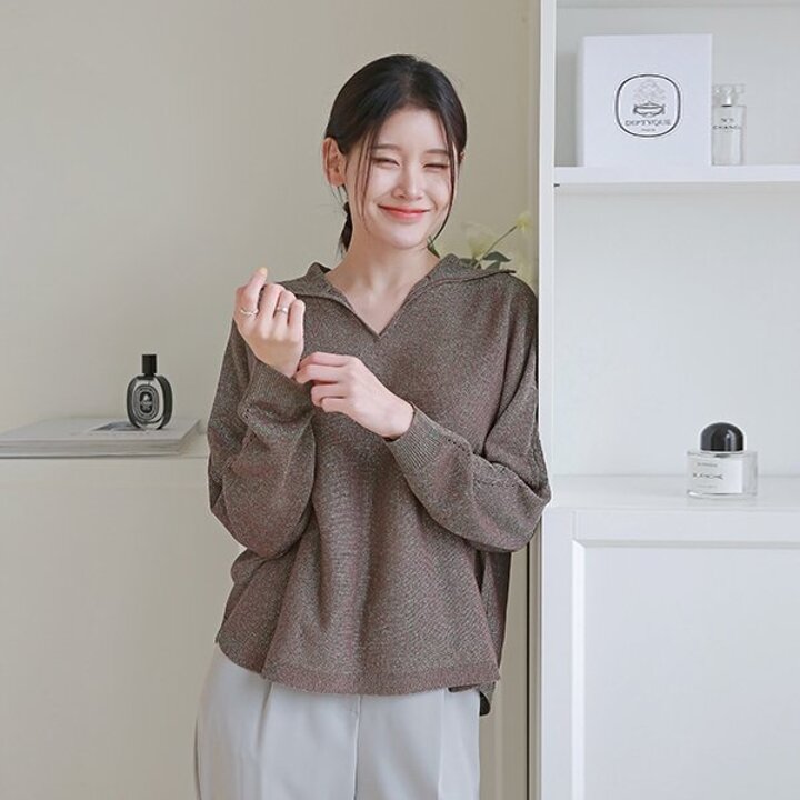 [최초가 109,000원][르포엠]글리터 얀 브이넥 카라 니트 2종세트