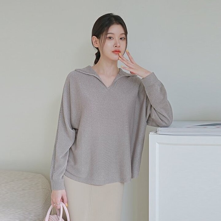[최초가 109,000원][르포엠]글리터 얀 브이넥 카라 니트 2종세트