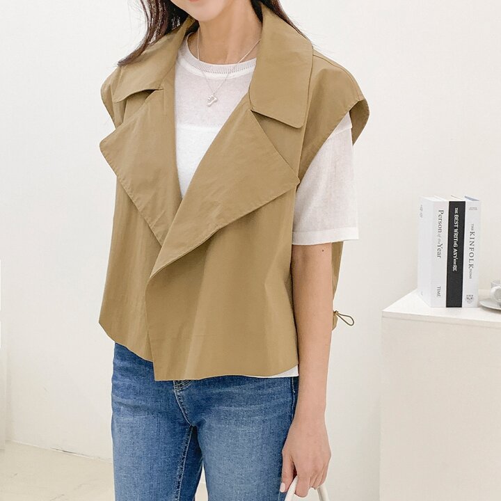여성 봄 여름 빅카라 면 코튼 빅사이즈 오버핏 조끼 베스트 미시