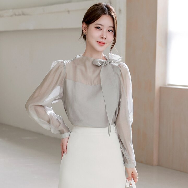 [긴팔버전] 로이샤 리본 타이 블라우스