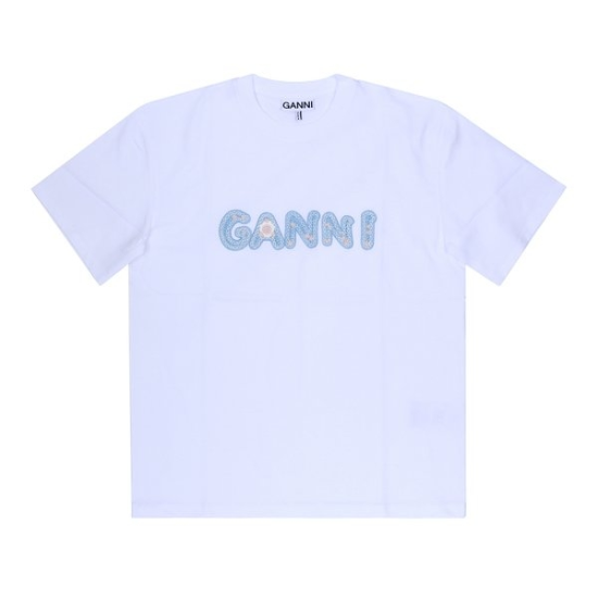 GANNI A1050188 151 크로셰 로고 자수 여성 반팔티