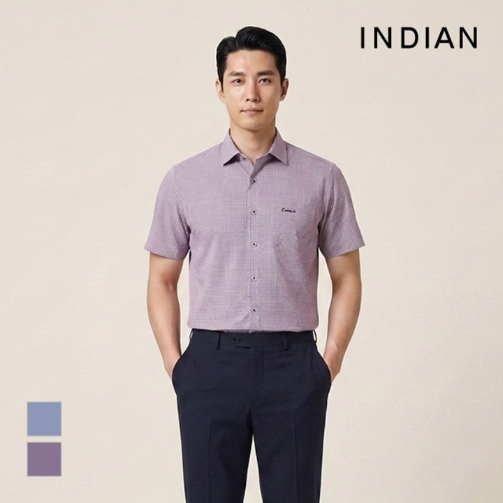 [INDIAN] 인디안 미니멀 체크 반팔셔츠MITNS3M2411