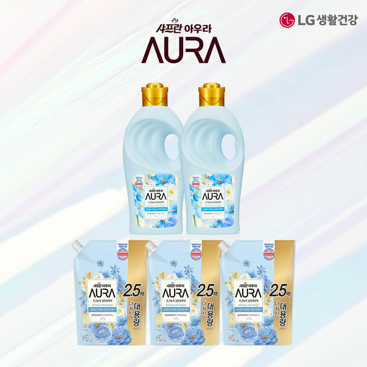 LG생활건강 아우라 섬유유연제 홀리데이판타지 1Lx2개 + 1.7Lx3개