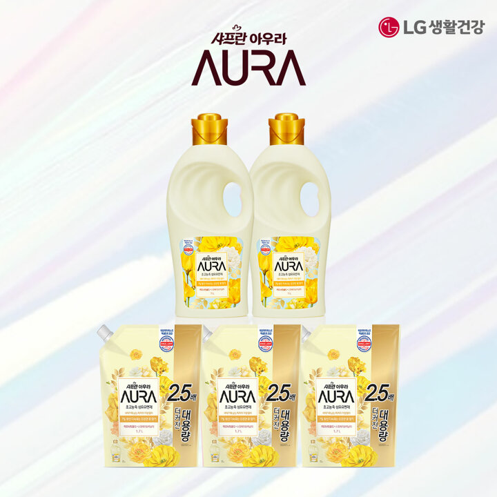 LG생활건강 아우라 섬유유연제 미드나잇골드 1Lx2개 + 1.7Lx3개