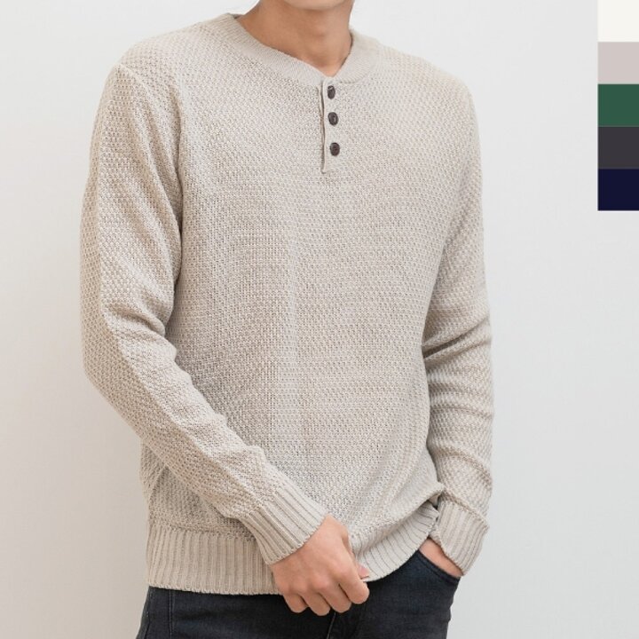 블레오 남자 봄 가을 기본 라운드 헨리넥 데일리 긴팔 니트